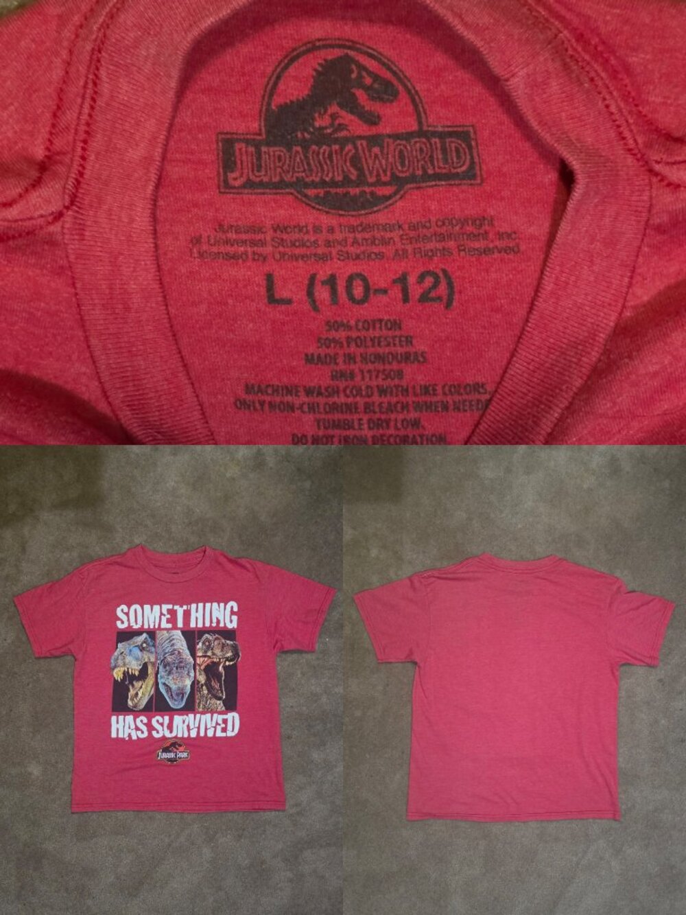 Kids Retro Red Jurassic Park Dino Tee Sz 10/12
